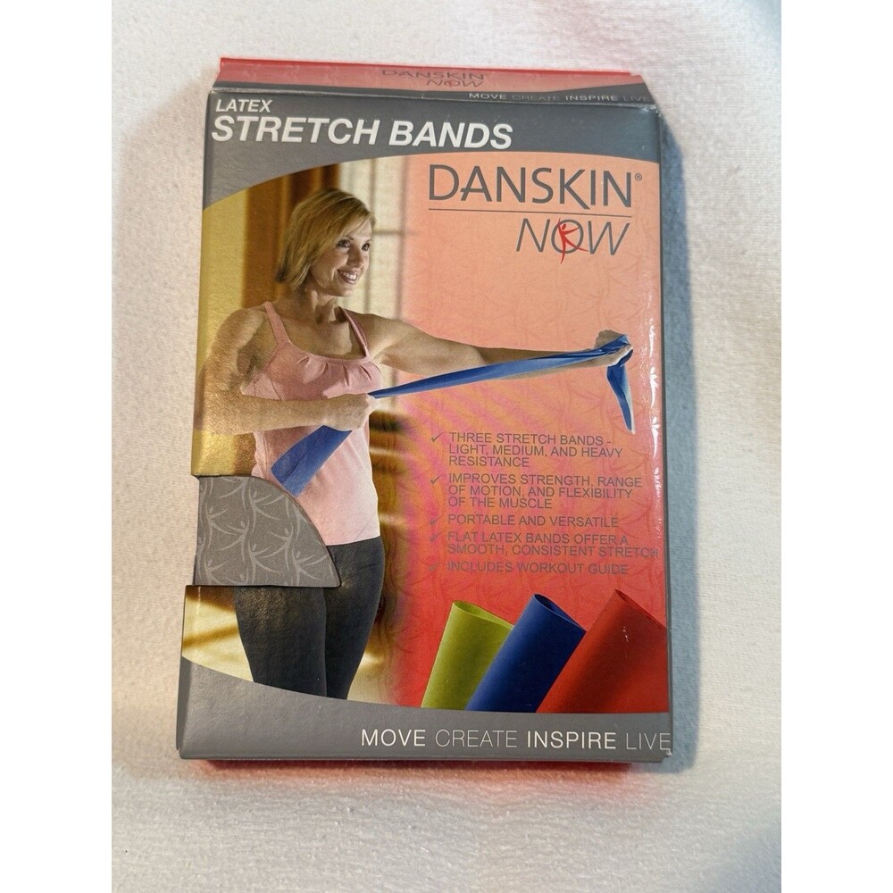 Danskin Now Latex Stretch Bands Resistance Band Set of 3 with Workout Guide